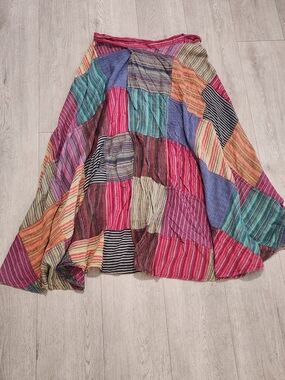 Kathmandu Multicolor Striped Patchwork A-Line Wrap Skirt